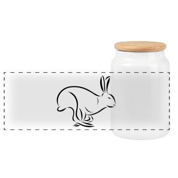 running Hare Hare long ear spoon drawing - Panoramic Cookie Jar with Wooden Lid - white - Front