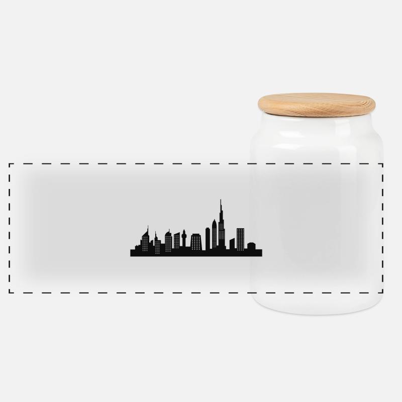 Skyline von Dubai - Panorama Keksdose mit Holzdeckel - Weiß