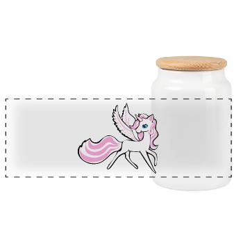 Unicorn Unicorn Pegasus Horse - Pony with wings - Panoramic Cookie Jar with Wooden Lid - white - Front