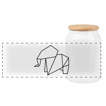 Elefant Origami Polygon - Panorama Keksdose mit Holzdeckel - Weiß - Vorne