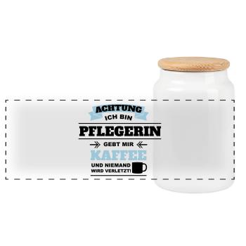 Gebt mir Kaffee ich bin Pflegerin - Panorama Keksdose mit Holzdeckel - Weiß - Vorne