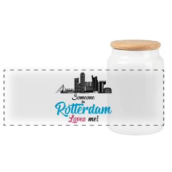 Rotterdam - Netherlands - Holland - Randstad - Panoramic Cookie Jar with Wooden Lid - white - Front