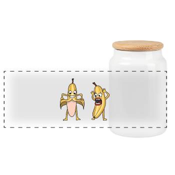 Banana Revelation Funny Gift - Panoramic Cookie Jar with Wooden Lid - white - Front