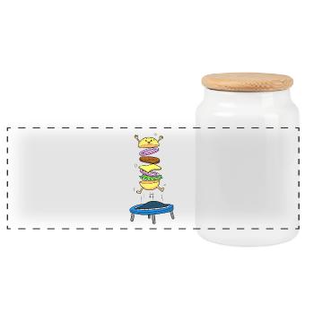 Burger Hamburger Cheeseburger Jumping - Panorama Keksdose mit Holzdeckel - Weiß - Vorne
