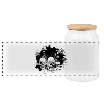 schicker Kopf Schädel Kran Design 2603 p - Panorama Keksdose mit Holzdeckel - Weiß - Vorne