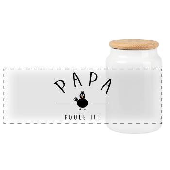 papa poule - Boîte à biscuits avec couvercle en bois - blanc - Devant