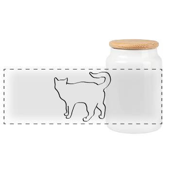 Cat drawing silhouette Cat meow gift - Panoramic Cookie Jar with Wooden Lid - white - Front