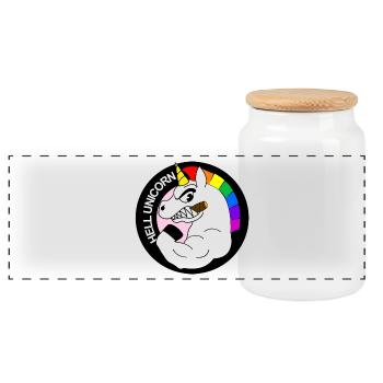 hell unicorn - Panoramic Cookie Jar with Wooden Lid - white - Front