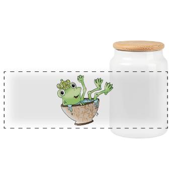 Frosch Froschkönig Krone Tier Tasse grün - Panorama Keksdose mit Holzdeckel - Weiß - Vorne