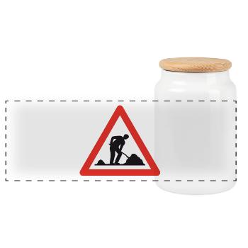 Caution road work! - Panoramic Cookie Jar with Wooden Lid - white - Front