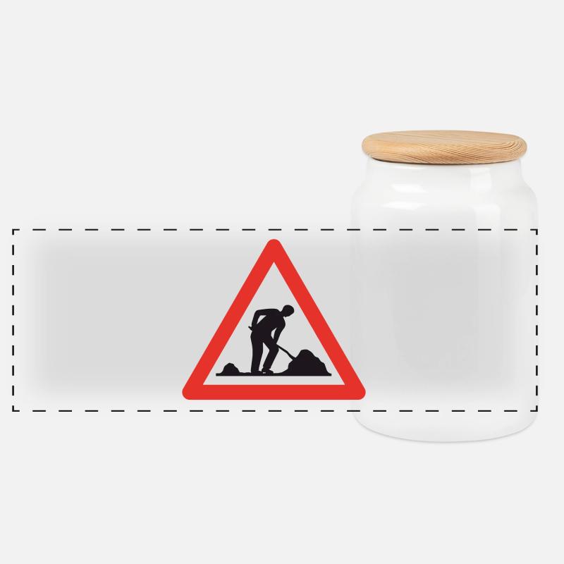 Achtung Baustelle! - Panorama Keksdose mit Holzdeckel - Weiß