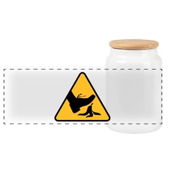 Risk of slipping with a banana - Panoramic Cookie Jar with Wooden Lid - white - Front