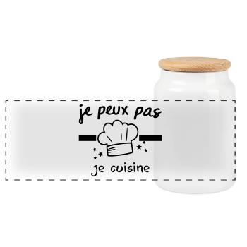 je peux pas je cuisine, toque,chef - Boîte à biscuits avec couvercle en bois - blanc - Devant