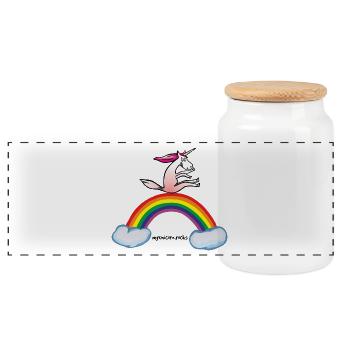 Einhorn auf Regenbogen - Unicorn on rainbow, lgbt - Panorama Keksdose mit Holzdeckel - Weiß - Vorne