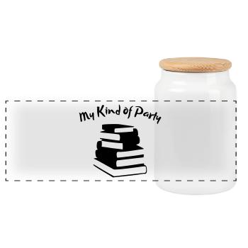 My Kind of Party - Book Nerd, 2 colors - Panoramic Cookie Jar with Wooden Lid - white - Front