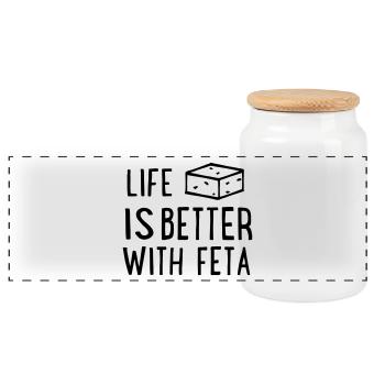 life is better with feta - Panorama Keksdose mit Holzdeckel - Weiß - Vorne