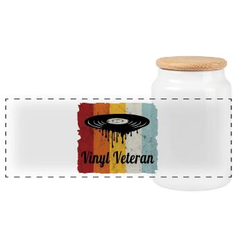 Vinyl Veteran Record Collector - Panoramic Cookie Jar with Wooden Lid - white - Front