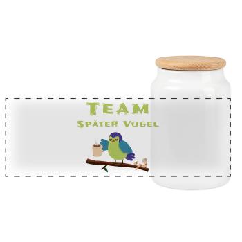 Morgenmuffel Schlafshirt - Panorama Keksdose mit Holzdeckel - Weiß - Vorne