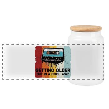 Retro Kassette Spruch - Panorama Keksdose mit Holzdeckel - Weiß - Vorne
