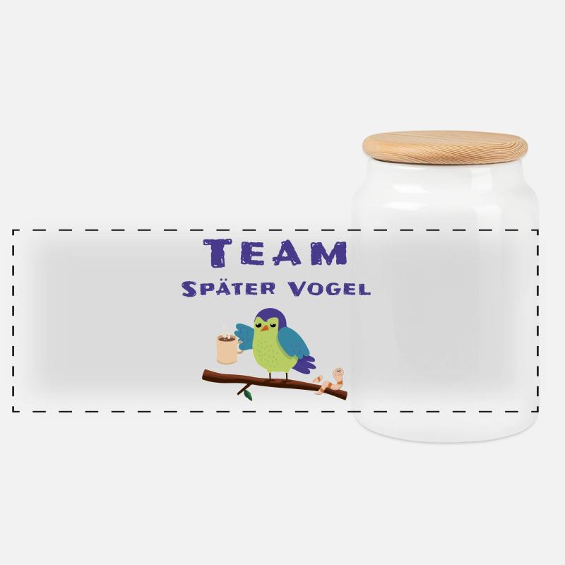 Später Vogel Morgenmuffel Schlafshirt - Panorama Keksdose mit Holzdeckel - Weiß