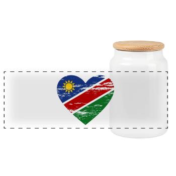 Namibia Flagge Herz used - Panorama Keksdose mit Holzdeckel - Weiß - Vorne