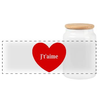 Valentine's Day Red Heart - Panoramic Cookie Jar with Wooden Lid - white - Front