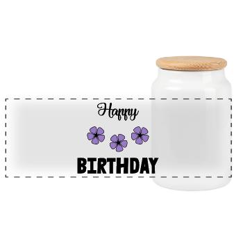 HAPPY BIRTHDAY. HAPPY BIRTHDAY. ANNIVERSARY. - Panoramic Cookie Jar with Wooden Lid - white - Front