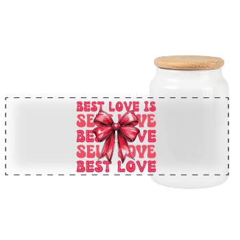 Saint Valentin Self Love Rouge Coquette Noeud - Boîte à biscuits avec couvercle en bois - blanc - Devant