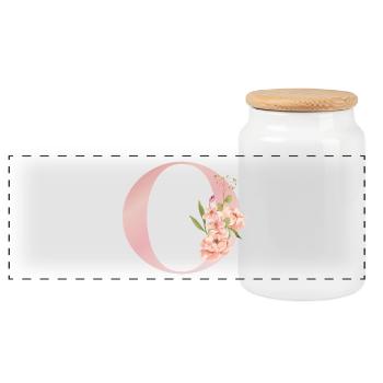 C Floral Pastel Monogram - Panoramic Cookie Jar with Wooden Lid - white - Front