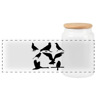 birds - Panoramic Cookie Jar with Wooden Lid - white - Front