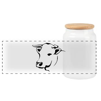 cow - Panoramic Cookie Jar with Wooden Lid - white - Front