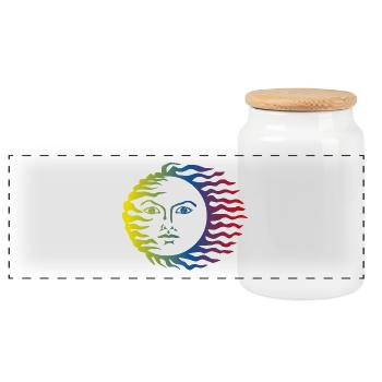 Sun symbol colorful - Panoramic Cookie Jar with Wooden Lid - white - Front