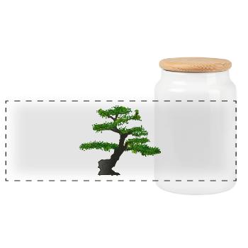 bonsai - Panoramic Cookie Jar with Wooden Lid - white - Front