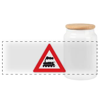 Train Attention - Panoramic Cookie Jar with Wooden Lid - white - Front