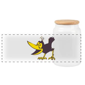 crow - Panoramic Cookie Jar with Wooden Lid - white - Front