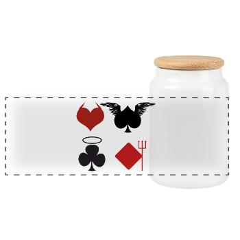 Playing Cards Angel Devil Poker Gift - Panoramic Cookie Jar with Wooden Lid - white - Front