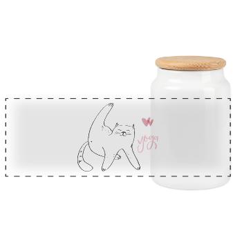 Chat de Yoga - Boîte à biscuits avec couvercle en bois - blanc - Devant