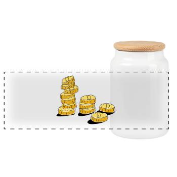 Geld Münzen - Panorama Keksdose mit Holzdeckel - Weiß - Vorne