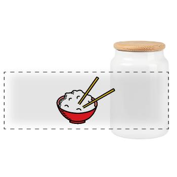 asian rice manga cartoon japanese gift - Panoramic Cookie Jar with Wooden Lid - white - Front