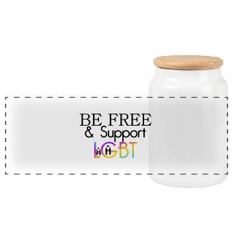 Be Free & Support LGBT - Panoramic Cookie Jar with Wooden Lid - white - Front