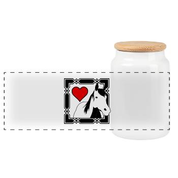 Die Liebe zum Pferd Geschenk Reiter Reiten - Panorama Keksdose mit Holzdeckel - Weiß - Vorne