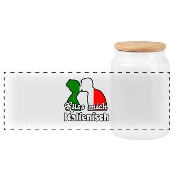 Küss mich Italienisch Geschenk - Panorama Keksdose mit Holzdeckel - Weiß - Vorne