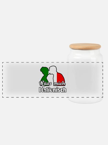 Küss mich Italienisch Geschenk - Panorama Keksdose mit Holzdeckel - Weiß