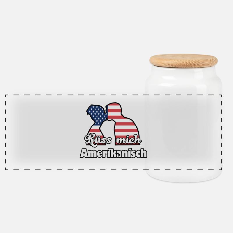 Küss mich Amerikanisch Geschenk - Panorama Keksdose mit Holzdeckel - Weiß