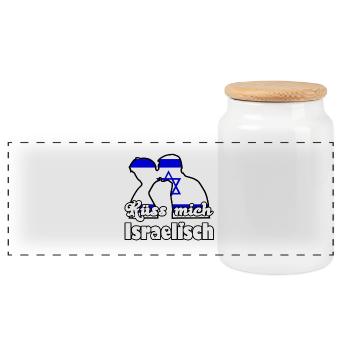 Küss mich Israelisch Geschenk - Panorama Keksdose mit Holzdeckel - Weiß - Vorne