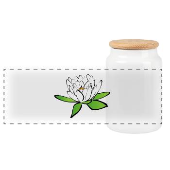 Lotus flower - Panoramic Cookie Jar with Wooden Lid - white - Front