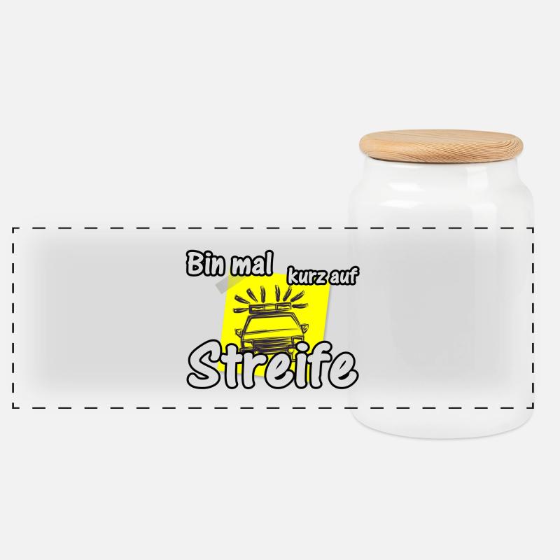 Bin mal kurz auf Streife Polizei, Fun, Geschenk - Panorama Keksdose mit Holzdeckel - Weiß