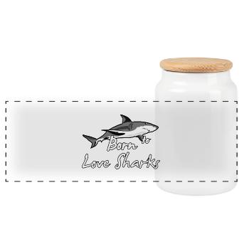 Born to love Sharks Hai Shark Tier Liebe Geschenk - Panorama Keksdose mit Holzdeckel - Weiß - Vorne