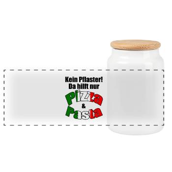 Pizza & Pasta Italien lustig Spruch Geschenk - Panorama Keksdose mit Holzdeckel - Weiß - Vorne