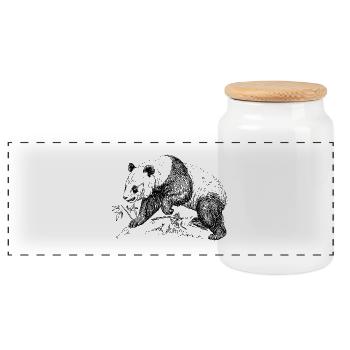 Panda bear - Panoramic Cookie Jar with Wooden Lid - white - Front
